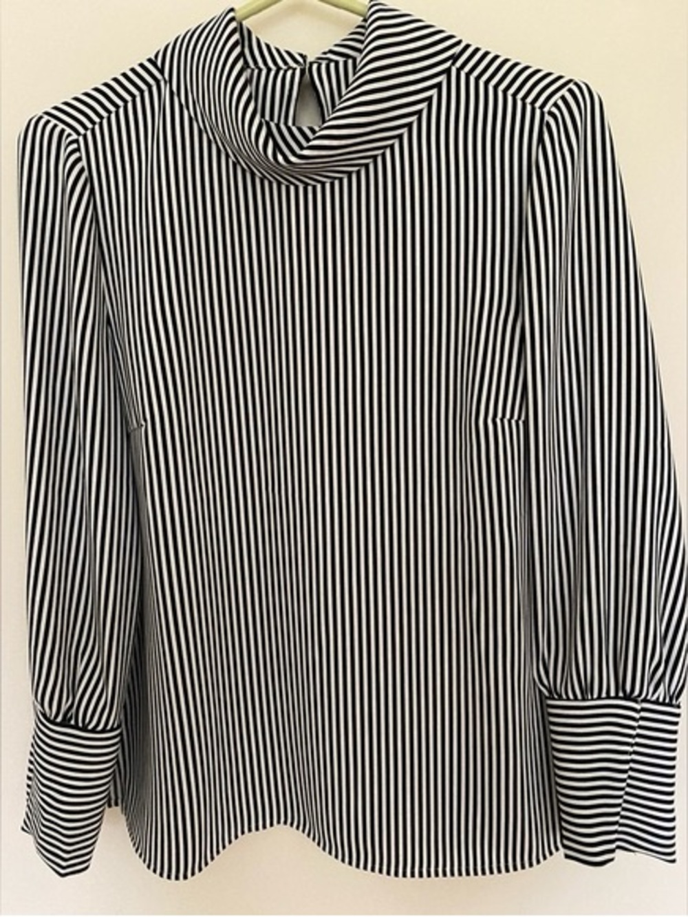 Chico's Black and White Vertical Stripe Mock Neck Blouse-size 3 chicos